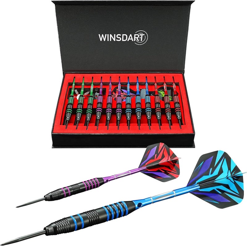 Wsdart ADKX Steel Tip Darts 12 Pack Set with Nonslip Iron Barrel Aluminum Dart Shafts and Flights + Darts Sharpener + an Gift Box - Image 1