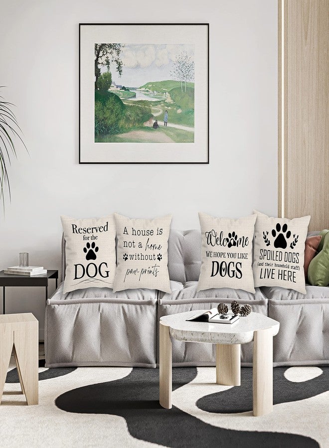 HUYAW Reserved for The Dog Claw Welcome We Hope You Like Dogs Decorative Throw Pillow Cover, Funny Dog Lover Gifts for Women, Funny Dog Quotes Pillow Covers 18 x 18 Inch Room Bed Sofa Decor Set of 4 - Image 2