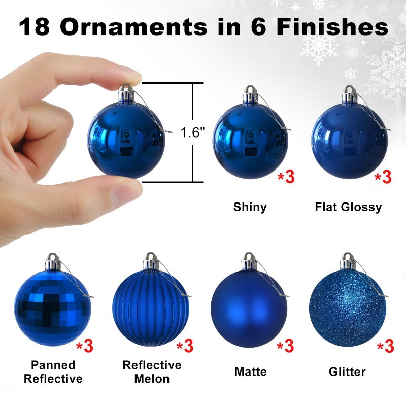 GameXcel Royal Blue 1.6"" Small Christmas Balls Christmas Tree Decoration Ornaments Shatterproof Hanging Balls for Birthday Halloween Holiday Wedding Decorations Set of 18pcs - Image 2
