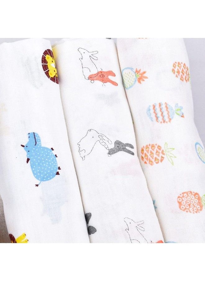 MOM'S HOME Organic Cotton Baby Muslin Swaddle012 Monthspack Of 3 (Rabbit Jungle Pineapple) Lightweight (Multicolor)  - Image 3