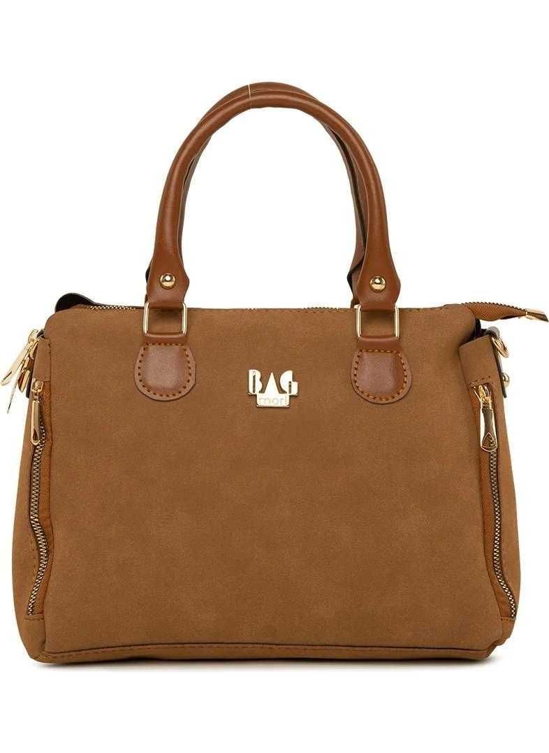 Bagmori Tan Vertical Double Zipper Nubuck Bag