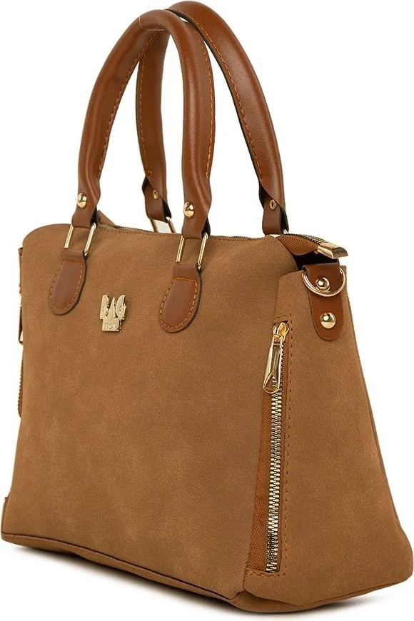 Bagmori Taba Tan Vertical Double Zipper Nubuck Bag for Women | Best Price UAE