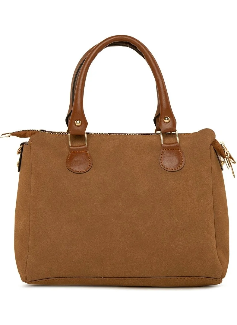 Bagmori Tan Vertical Double Zipper Nubuck Bag