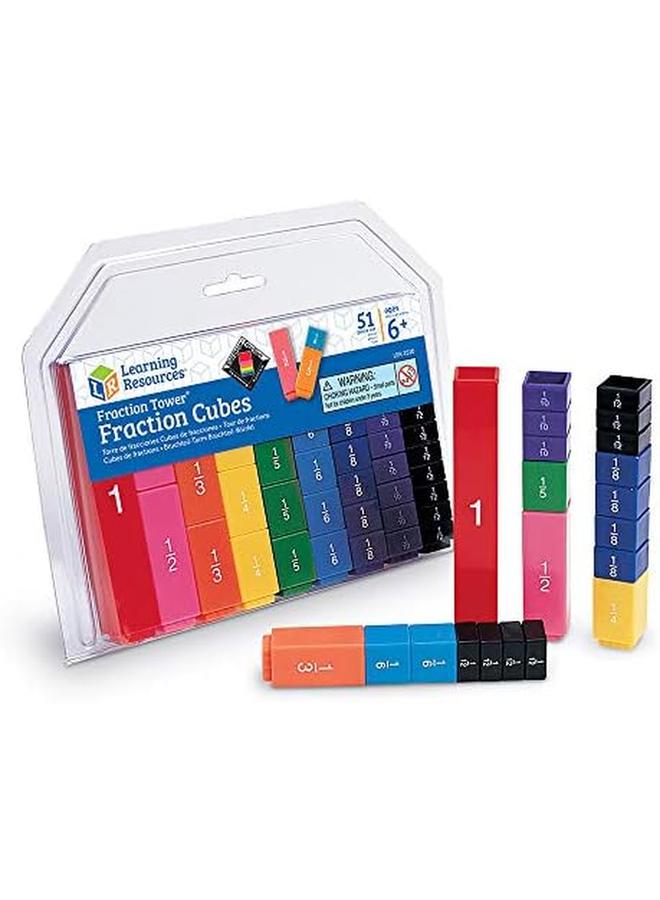 Learning Resources Fraction Tower Fraction Cubes 51 Pieces Multi Ler2510 - Image 2