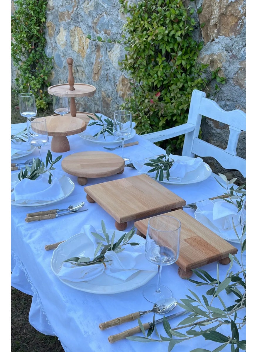 Just Wood 5-Piece Beech Solid 2-Tier Cake Stand, 25cm Cake Stand, 25cm Risus, 17x25 Risus, 25x25 Risus Wooden Dowry Set 