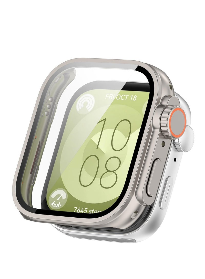 Full Coverage Case with Screen Protector Compatible with Huawei Watch Fit 3 PC and Real Glass Protective Case Cover Smart Watch Accessories(PC/Starlight) - Image 3