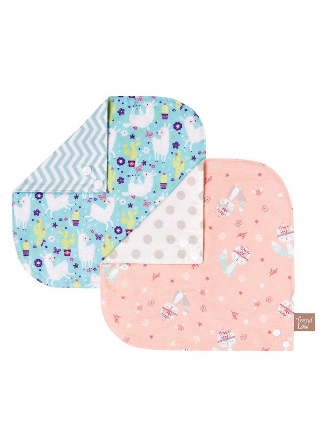 Trend Lab Southwest Llama 2 Pack Reversible Flannel Bandana Bib Set-Fox/Dot, Llama/Chevron Prints, Pinks, Mint, Gray, Turquoise, Lime, 100% Cotton Flannel, Snap Closure, 11.5 in x 11.5 in - Image 2