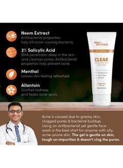 Man Matters Clear 2% Salicylic Acid Face Wash For Men ; Helps To Reduce Acne Dark Spots & Oil Production ; Formulated With Salicylic Acid Neem Extract And Menthol ; 100Ml  - Image 4