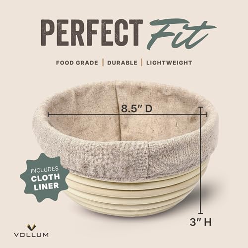 Vollum Banneton Bread Proofing Basket Liner Handmade Rustic Sourdough Bread Baking Supplies Brotform Basket Sour Dough Tools Gifts for Bakers Round 85D x 3H - Image 3