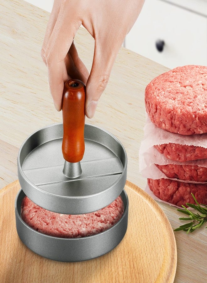 PIQUEBAR Burger Press Patty Maker Stainless Steel Hamburger Patty Press Mold Wood Handle Non-Stick with 100 Patty Papers - Image 5
