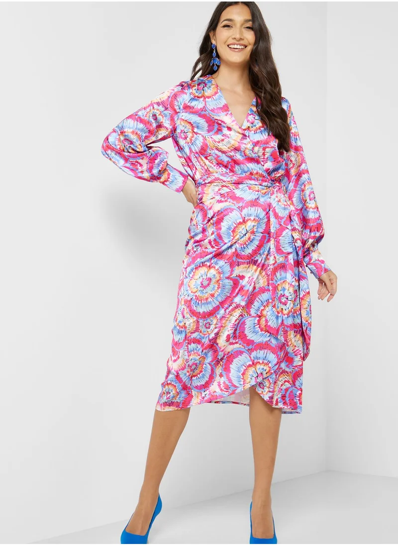 Never fully Dressed Printed Puff Sleeve Wrap Dress