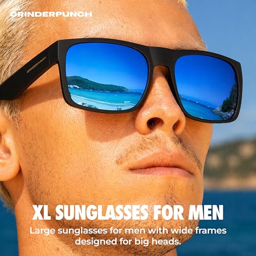 grinderPUNCH XL Polarized Men's Oversized Sunglasses, Big Heads Wide Face Large Head Fit Sunglasses Sports Driving Fishing Extra Wide Blue Mirrored Lens - Image 2
