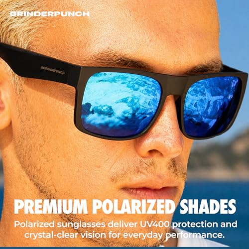 grinderPUNCH XL Polarized Men's Oversized Sunglasses, Big Heads Wide Face Large Head Fit Sunglasses Sports Driving Fishing Extra Wide Blue Mirrored Lens - Image 3