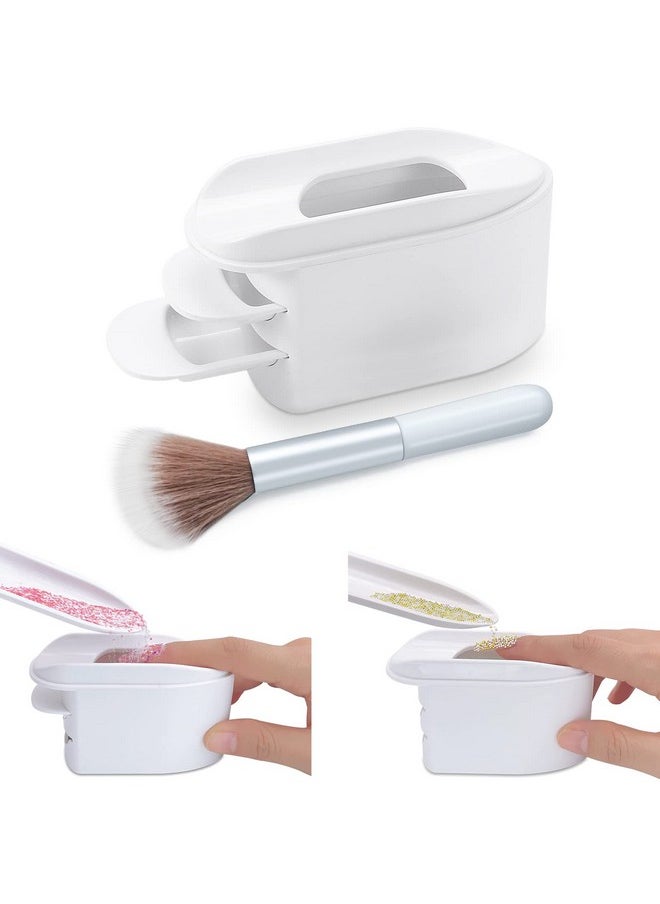 unibouti Nail Dip Powder Recycling Tray System With Scoops And Cleaning Brush Nail Art Accessories Makeup Tool Powder Glitter Saver Container Holder Nail Tech Must Haves (White)  - Image 1