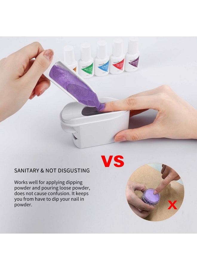 unibouti Nail Dip Powder Recycling Tray System With Scoops And Cleaning Brush Nail Art Accessories Makeup Tool Powder Glitter Saver Container Holder Nail Tech Must Haves (White)  - Image 3