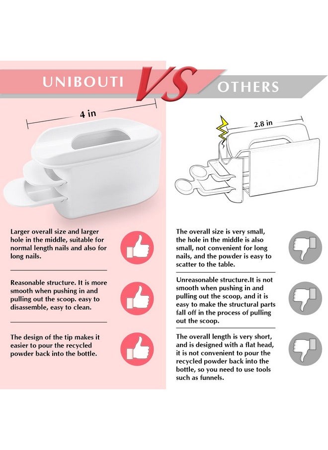 unibouti Nail Dip Powder Recycling Tray System With Scoops And Cleaning Brush Nail Art Accessories Makeup Tool Powder Glitter Saver Container Holder Nail Tech Must Haves (White)  - Image 2
