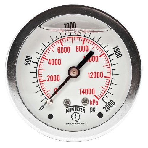 Winters Instruments Winters 2-1/2" Dial Size, Liquid Filled Industrial Pressure Gauge, Brass Internals, Stainless Steel Case, Dual Scale 0-2,000 psi/kPa, 1.5% Acc, 1/4" NPT Back Mount, Glycerin Filled Pressure Gauge - Image 3