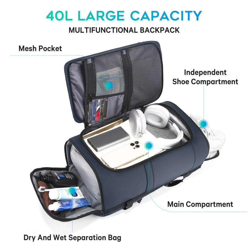 BANGE Travel Backpack with Shoe Compartment, 40L Large Capacity Back Pack, Men's Weekender Daypack Fits 17.3 Inch Laptop, Carry On Travel Backpack with Water Bottle Holder for Men and Women - Image 3
