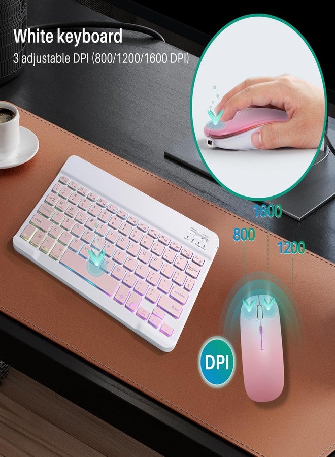 Guiheng Ultra-Slim Bluetooth Keyboard and Mouse Portable Mini Wireless Keyboard Rechargeable 7-Color Backlit for Apple iPad iPhone Samsung Tablet iPhone Smartphone iOS Android Windows,(10 inch Pink) - Image 4