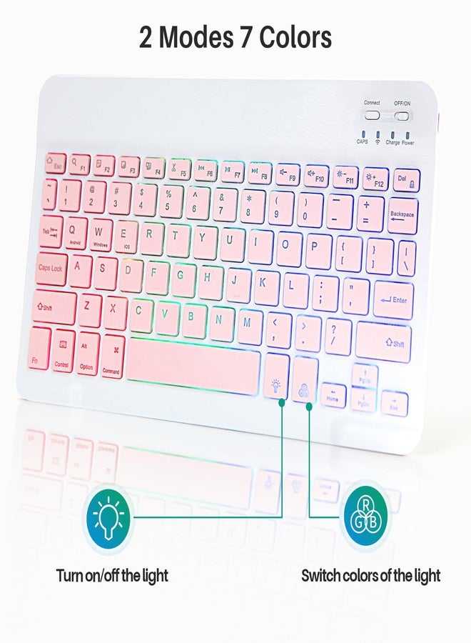 Guiheng Ultra-Slim Bluetooth Keyboard and Mouse Portable Mini Wireless Keyboard Rechargeable 7-Color Backlit for Apple iPad iPhone Samsung Tablet iPhone Smartphone iOS Android Windows,(10 inch Pink) - Image 5