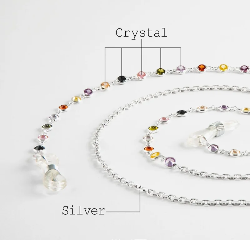 Minza  Minza “Iris” Women’s Eyewear Chain, Sterling10g Silver & Multicolored Crystals, Handmade Glasses Chain for Sunglasses & Eyeglasses, Rainbow-Inspired Feminine Eyewear Accessory. for Women | Best Price UAE