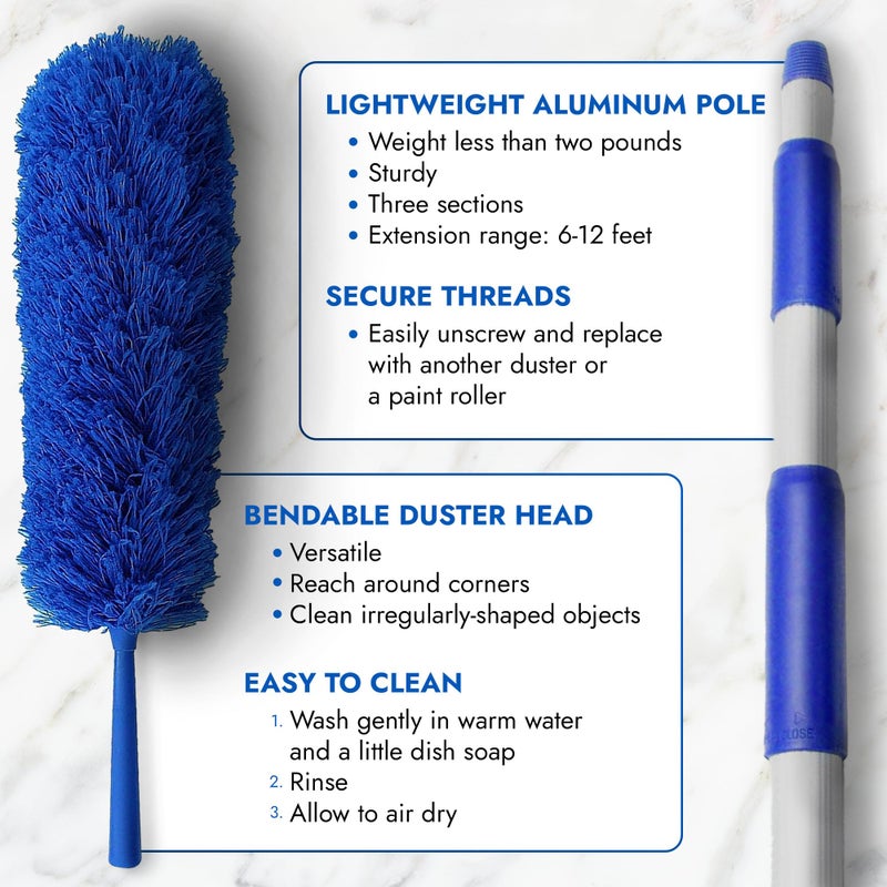 U.S. DUSTER COMPANY DUST FREE SOLUTIONS Extendable Microfiber Duster Extension Rod | Ceiling Fan Duster 20 Foot Reach | Cobweb 3-Stage Aluminum Telescoping Pole | Lightweight Webster Telescoping Cleaning Tool | U.S. Duster Co. - Image 4