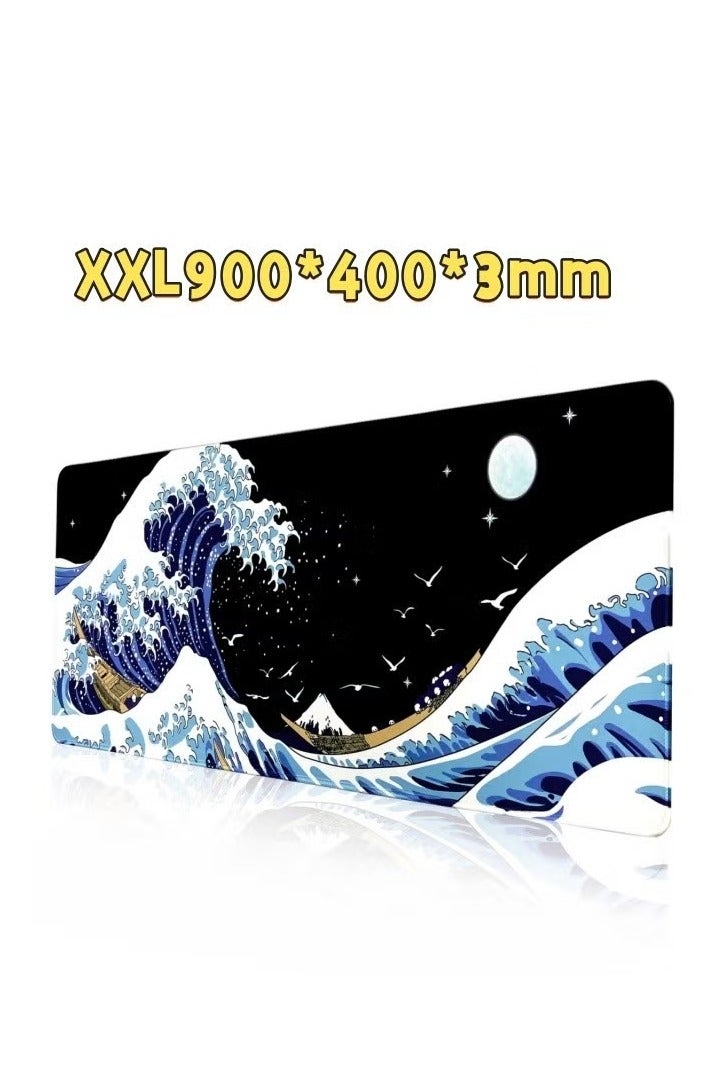 Daxiongmao Large Gaming Mouse Pad 900x400x3mm Large Desk Mat for Keyboard & Office Decor - Blue Wave - Image 1