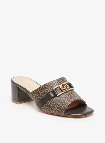 سيليست Women's Monogram Print Slip-On Sandals with Block Heels