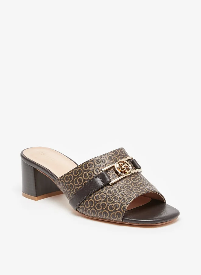 سيليست Women's Monogram Print Slip-On Sandals with Block Heels