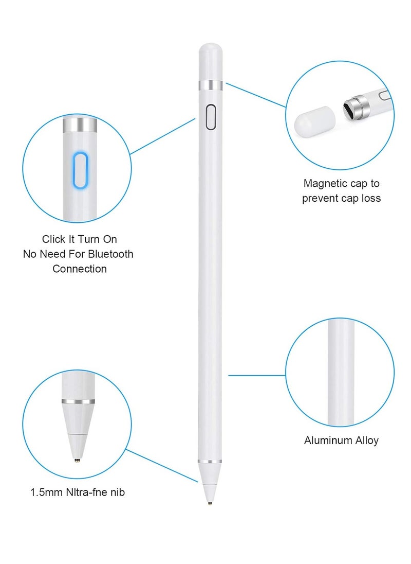 MIGOFAST - Active Stylus Pen White fine Tip for iPad Apple iPhone Samsung Tablets on iOS and Android Capacitive Touchscreen Take-Note HandWritten Draw no lags Skipping Rechargeable - Image 1