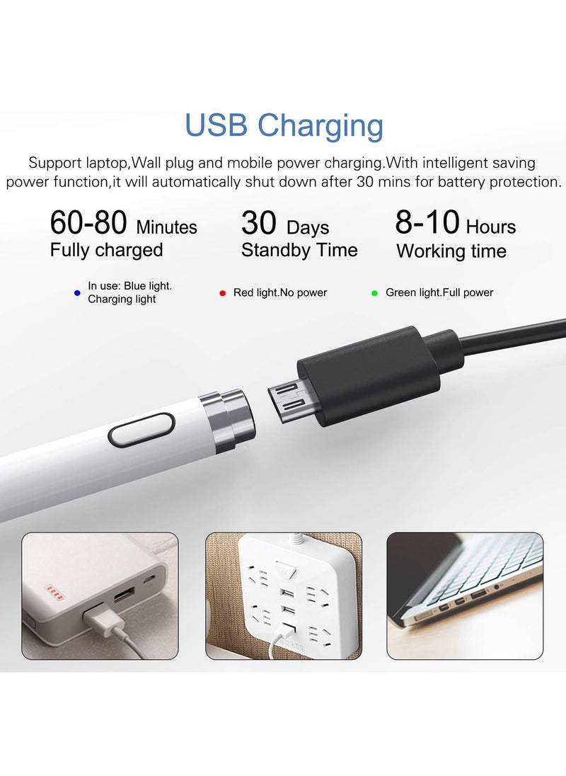 MIGOFAST - Active Stylus Pen White fine Tip for iPad Apple iPhone Samsung Tablets on iOS and Android Capacitive Touchscreen Take-Note HandWritten Draw no lags Skipping Rechargeable - Image 1