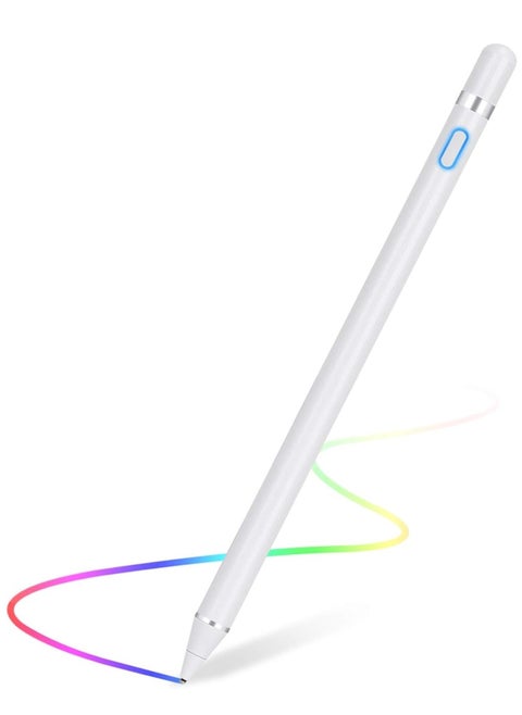 Active Stylus Pen White fine Tip for iPad Apple iPhone Samsung Tablets on iOS and Android Capacitive Touchscreen Take-Note HandWritten Draw no lags Skipping Rechargeable