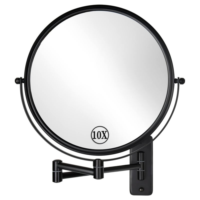 DECLUTTR 9 Inch Large Wall Mounted Makeup Mirror 1X10X Magnifying Mirror DoubleSided 360 Swivel Extendable Makeup Mirror for Bathroom Black