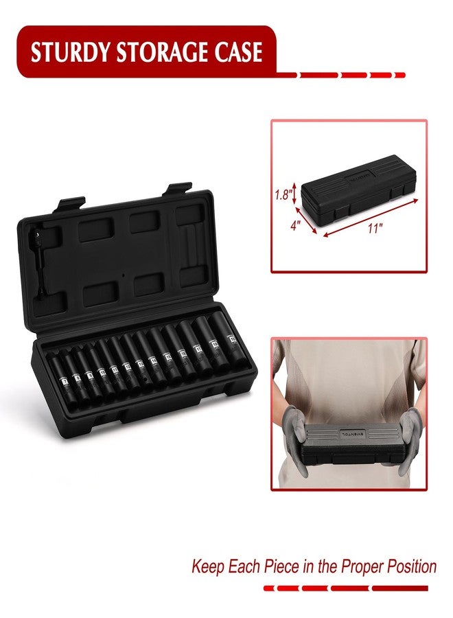EMENTOL 14PCS 3/8"Dr. Deep Impact Socket Set, Metric, 12-Point, CR-V, 14 Pieces 3/8-Inch Drive Deep Socket Set, 7mm - 19mm - Image 5