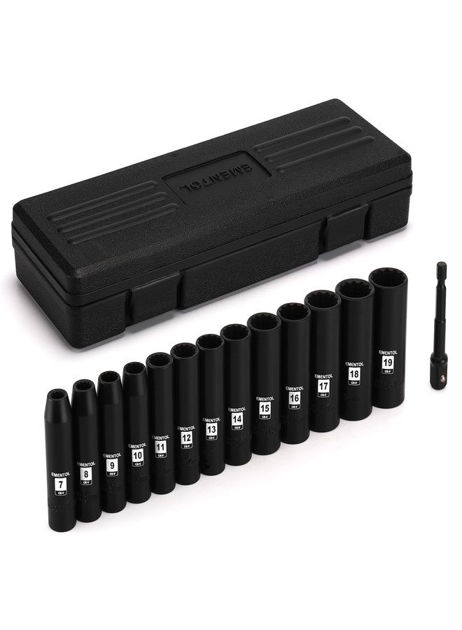 EMENTOL 14PCS 3/8"Dr. Deep Impact Socket Set, Metric, 12-Point, CR-V, 14 Pieces 3/8-Inch Drive Deep Socket Set, 7mm - 19mm - Image 1