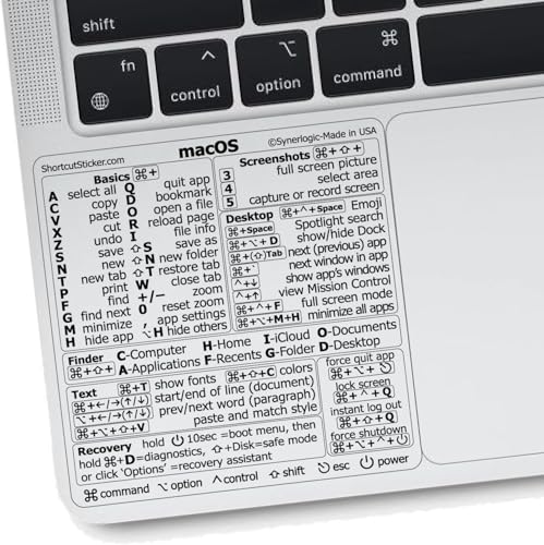Synerlogic Mac OS Shortcuts Sticker | Keyboard Stickers for macOS | No-Residue Laminated Vinyl MacBook Cheatsheet for Laptop | MacBook Shortcuts 2025 (Clear/Black) - Image 1