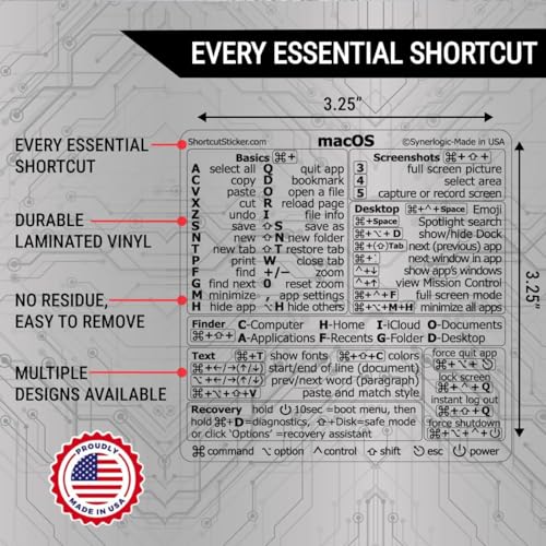Synerlogic Mac OS Shortcuts Sticker | Keyboard Stickers for macOS | No-Residue Laminated Vinyl MacBook Cheatsheet for Laptop | MacBook Shortcuts 2025 (Clear/Black) - Image 3
