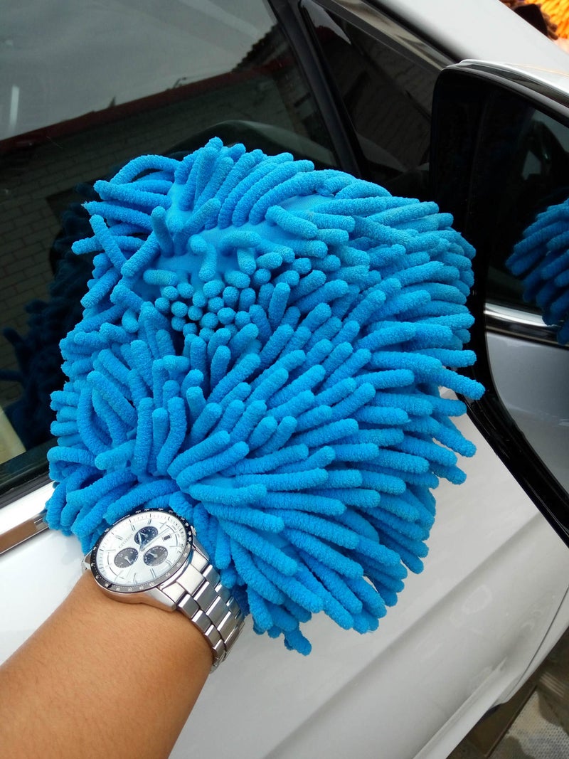 Large Double-Sided Chenille Car Wash Gloves Coral Fleece Towel Sky Blue