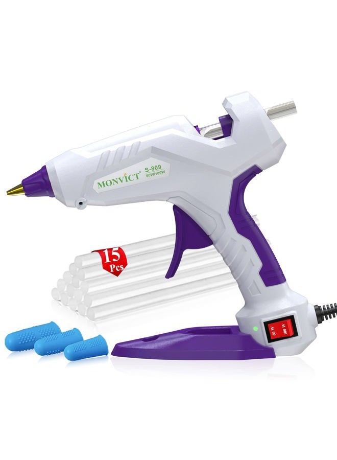 MONVICT Full Size Hot Glue Gun, Dual Temp Glue Gun 60/100W Base Stand Heavy Duty Melt Glue Gun Kit with 15 Pcs Glue Sticks & 3 Finger Protectors for Sealing Wax, Quick Repairs, DIY, Art & Crafts - Image 1