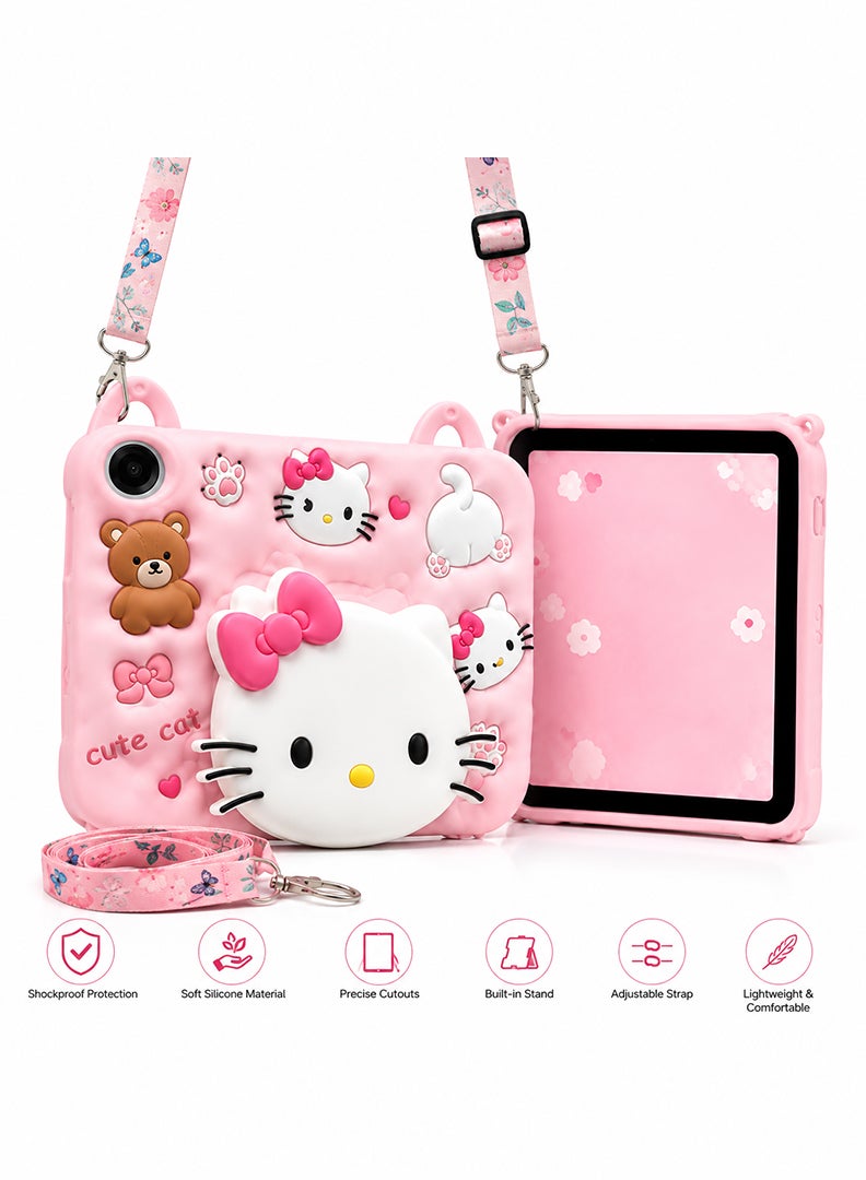 ثيودور جراب أطفال لجهاز سامسونج جالاكسي تاب A11 بلس (2025) وسامسونج جالاكسي تاب A9 بلس (2023)، جراب سيليكون ثلاثي الأبعاد مع حامل مدمج، غطاء واقٍ مقاوم للصدمات، جراب سيليكون ناعم بتصميم كرتوني لطيف، لون وردي - Image 1