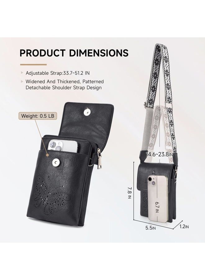 KITEVIUN Leather Small Crossbody Bags for Women Trendy Cell Phone Bag Wallet Purses Butterfly Design (Black) - Image 4