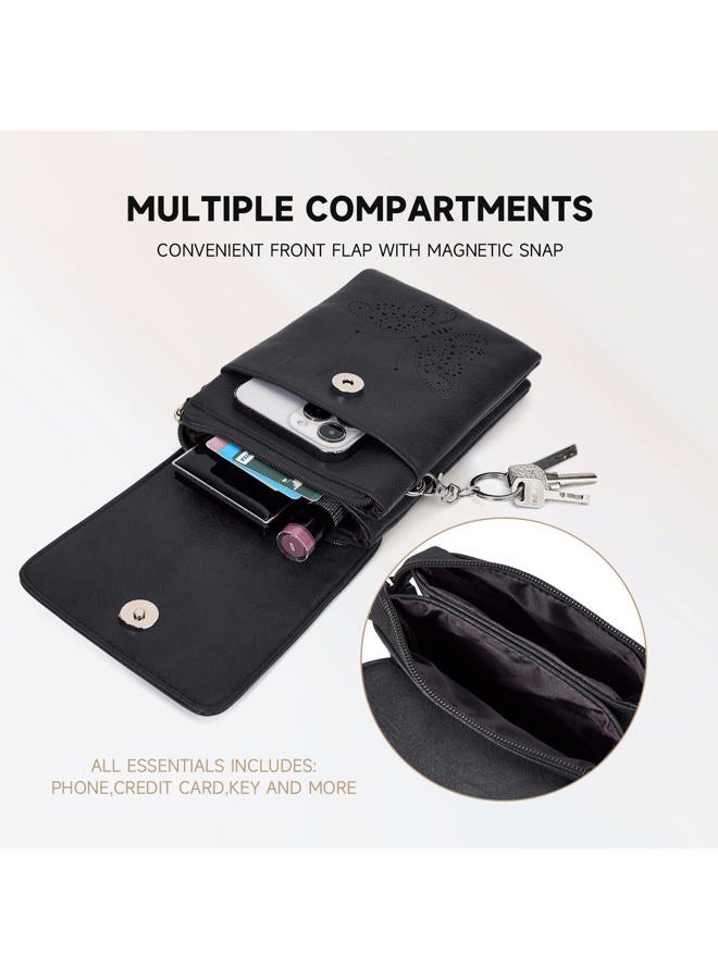 KITEVIUN Leather Small Crossbody Bags for Women Trendy Cell Phone Bag Wallet Purses Butterfly Design (Black) - Image 3