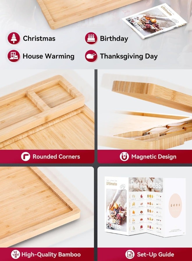 Chase Up Charcuterie Boards Set - Large Bamboo Cheese Board with Knife Set | Premium Cheese Board & Serving Tray House Warming Gifts New Home, Wedding Gift for Couple, Birthday Gifts for Women - Image 2