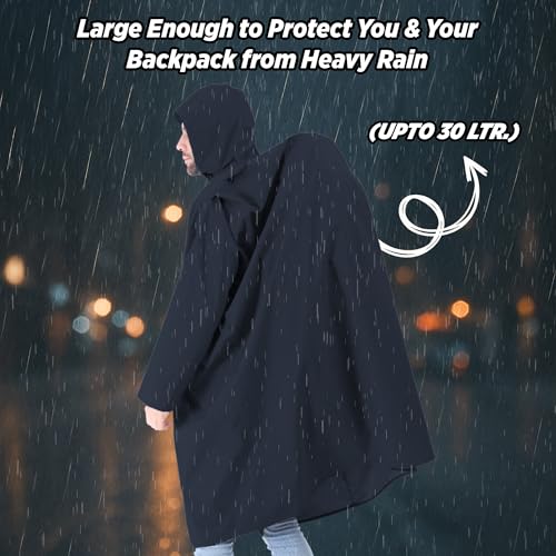 ROCKSPORT Waterproof Rain Poncho for Men and Women l Lightweight, Reusable & Pocket Packing Design - Free Size, Black - Image 4