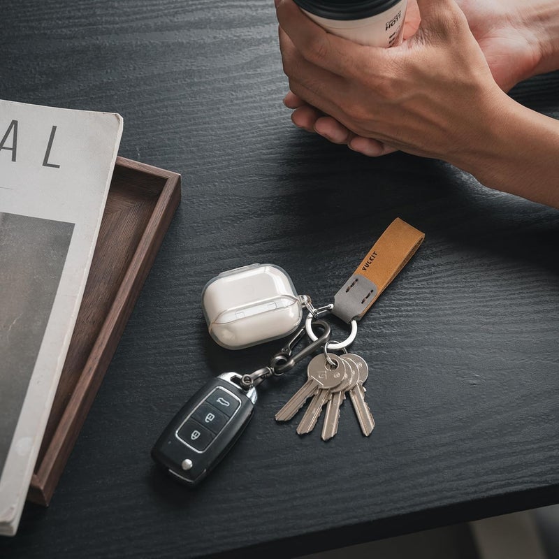 VULKIT Genuine Leather Keychain for Men & Women - Wheat/Grey - Image 2