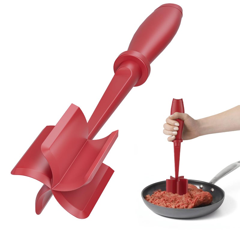 PGYARD Meat Chopper Upgrade Hamburger Smasher Premium Heat Resistant Meat Masher for Ground Beef Ground Turkey and More Non Stick Mix GrinderRed 
