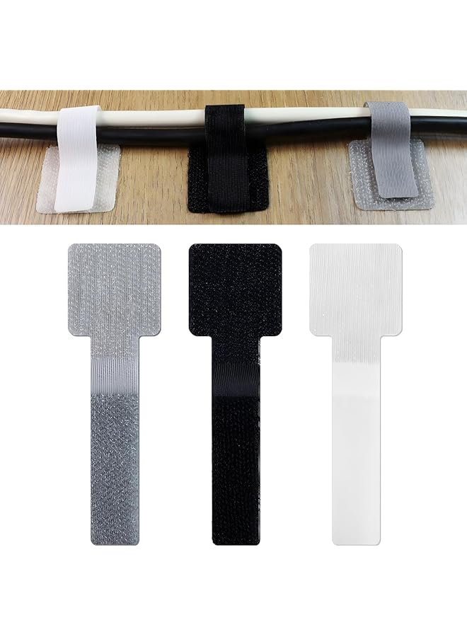 Green Tiger 60pcs Hook and Loop Cable Ties, Self-Adhesive Cable Organizer, Sticky-Back Cord Organizer for Kitchen Appliances, Office, Home, Grey＆White＆Black - Image 1