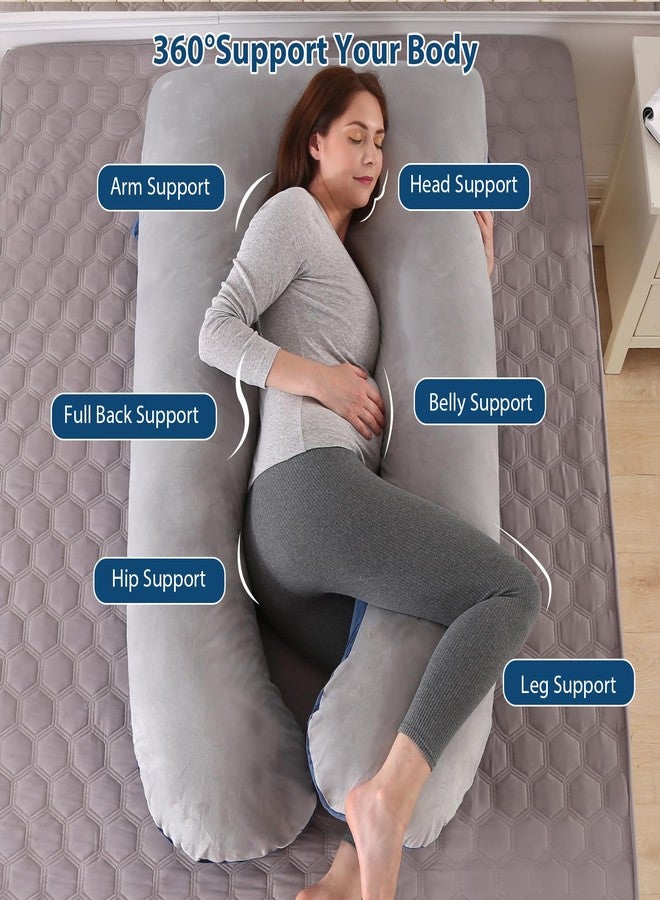 Amagoing 55 inches Pregnancy Pillows for Sleeping, U Shaped Maternity Full Body Pillow for Pregnant Women with Hip, Leg, Back, Belly Support, Washable Velour Cover Included - Image 2