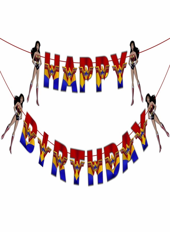 Seyal "Wondr Woman Happy Birthday Banner - Superhero Theme Party Decorations for Girls - Colorful Hanging Birthday Banner for Birthday,Comic Fan Celebrations, School Events & Party Supplies" - Image 1