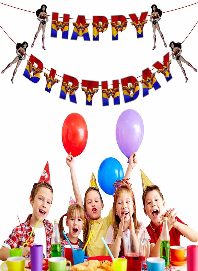 Seyal "Wondr Woman Happy Birthday Banner - Superhero Theme Party Decorations for Girls - Colorful Hanging Birthday Banner for Birthday,Comic Fan Celebrations, School Events & Party Supplies" - Image 4